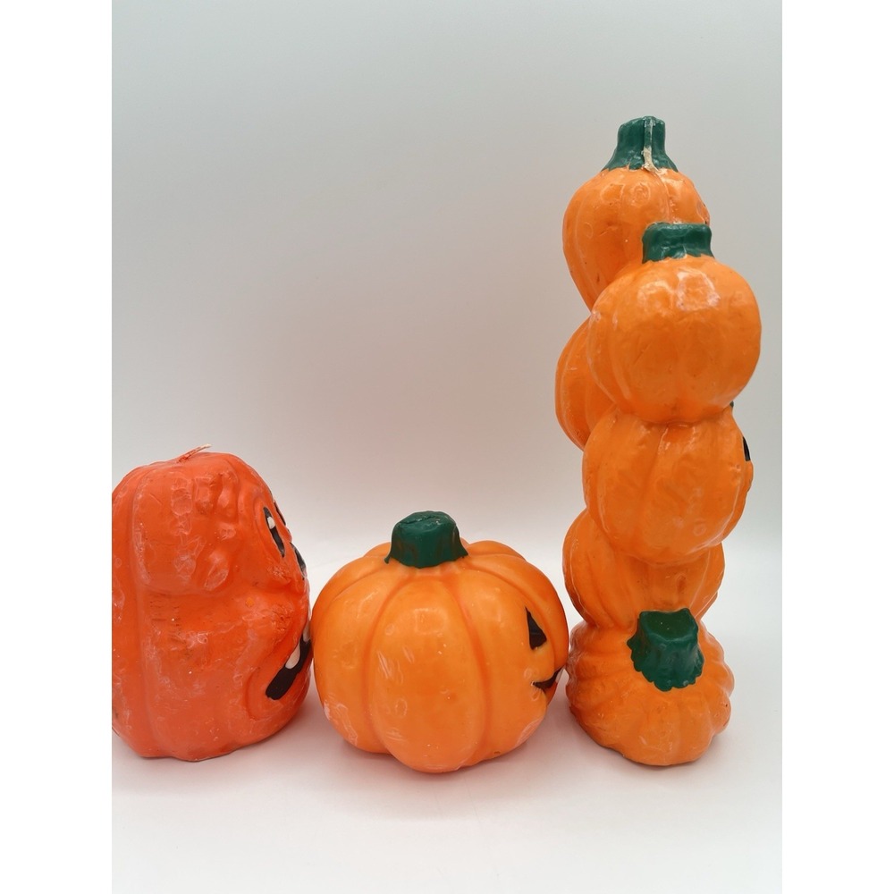 Vintage Halloween Jack O Lantern Pumpkin Candles Lot of 3 Holiday Decor - Picture 4 of 12